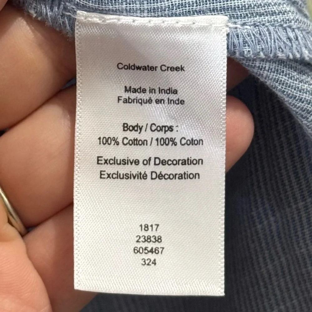 Coldwater Creek 100% Cotton Boho Blue Patchwork Blouse Size XL - Picture 7 of 10